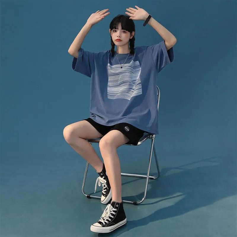 Women's Short-Sleeve T-shirt 100% Cotton Half-Sleeve Loose Korean K Pop Short-Sleeve Top Oversized Large T-Shirt Girl's Summer Casual Sports Clothing