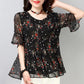 Chiffon Shirt Short -sleeved Large Size Women's Shirt Floral Loose T-shirt Round Neck Shirt