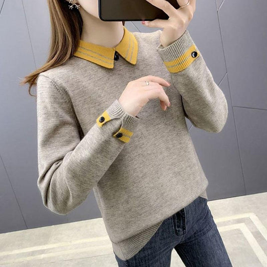 Fall/winter Bottoming Shirt Women's Lapel Blouse Large Size Loose Wild All-match Foreign Style Doll Collar Sweater Women