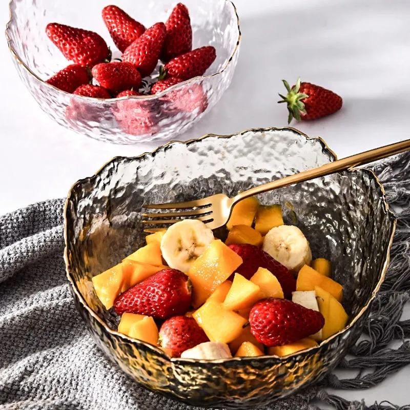 Phnom Penh Glass Salad Bowl Transparent Lunch Box Instant Noodle Bowl Creative Student Fruit Fishing Plate Household Set Tableware
