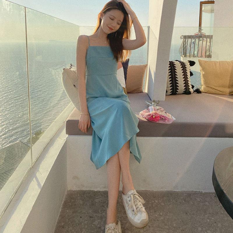 Custom Dress Female Spring Summer All-match French Sexy Halter Design Solid Color Suspender Skirt