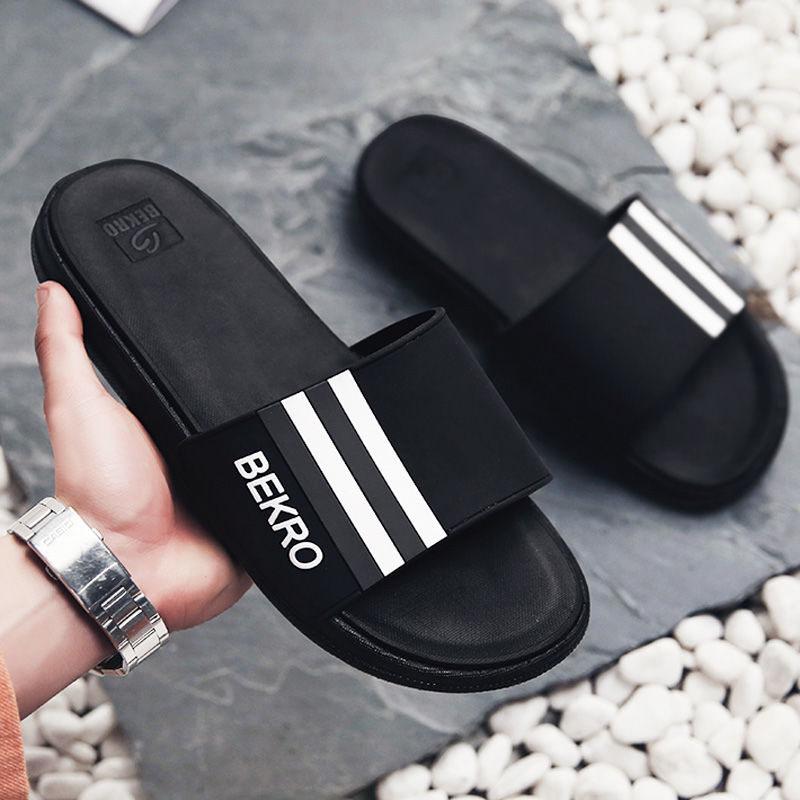 Size38-45 Summer Men Sandals Comfortable Non-slip PU Leather Pattern Stripe Beach Slippers Casual Outdoor Slippers Drag Flip Flops