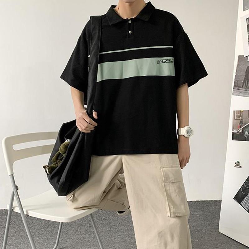 Summer Polo Shirt Short-sleeved T-shirt Boys Loose Casual All-match T-shirt Stand-up Collar Men's Color Matching Ins Top