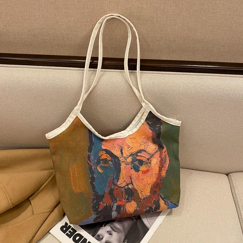 Painting Canvas Bags Casual Large Daily Women Shoulder Tote Shopper Handbag Simple Hobo Bags Funny Comics