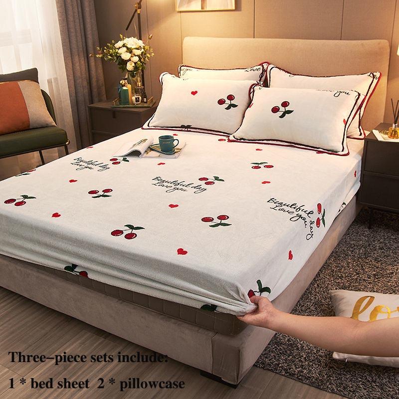 Coral Velvet Bed Three-piece Bed Cover All-inclusive Protective Cover 1.8 M 2 Meter Bed Cover Double Bed Bed Set