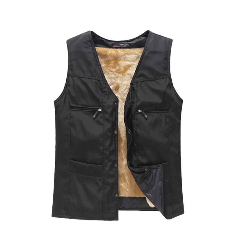 Men's Autumn and Winter Warm Cotton Vest Middle-aged and Elderly Wool Liner Padded Business Casual Loose Waistcoat Top Cardigans Vest Coat