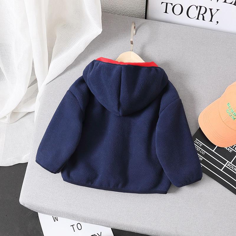Boys' Spring and Autumn Jackets Children's Autumn Baby Fleece Small and Medium-sized Children's Plus Fleece Hooded Sweater
