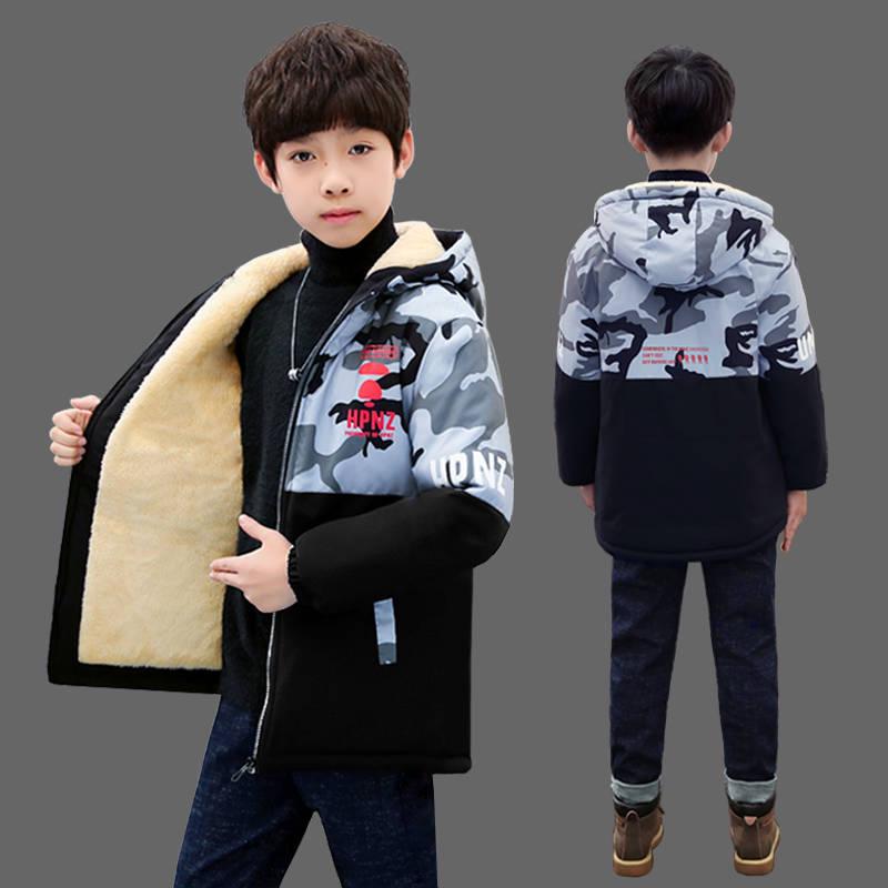 Children's Clothing Children's Coat Winter Style Letter Print Warm Jacket Boys Cotton Hooded Jacket