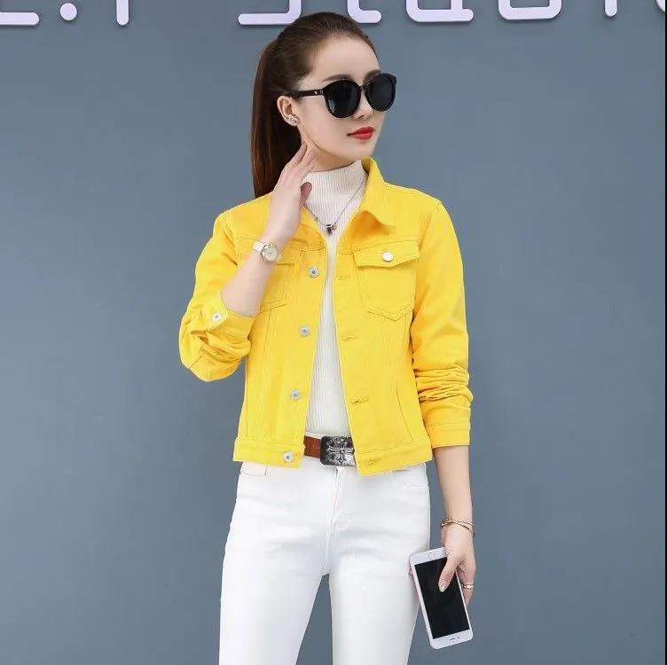 Women Lapel Solid Casual Denim Buttons Blazer Jeans Jacket Cardigan