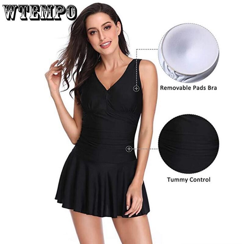 Summer Plus Size Dress Women Black Sleeveless V-neck Swimwear Swimdress and Shorts Set Sexy Mini Beach Dresses Girl