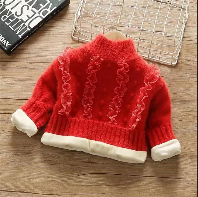 Baby Girl's Plush Thickened Mink Sweater Foreign Style Autumn and Winter Girl's Inner Sweater