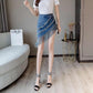Pofulove Women High Waist Slim Fringed Denim Skirt Anti-light Bag Hip Skirt Casual A-line Skirts