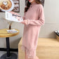 Autumn and Winter Long Lace Sweater Dress Casual Loose Knit Bottoming Shirt Pure Color Simple Female Sweater Dress
