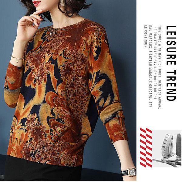 Women's Printed Knit Sweater High-end Cashmere Sweater Round Neck Ethnic Base Sweater Plus Size Warm Pullover Jumper