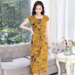Women's Floral Round Neck Summer Short Sleeve Midi Dress  Large Loose Dress