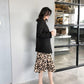 Women's Summer Leopard Print Mid-length Dress Lapel Long-sleeved Lace-up Ruffled Bohemian Beach Long Shirt