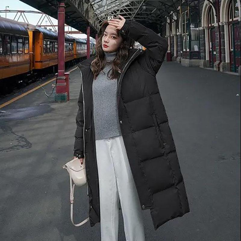 Winter Mid-length Down Jacket Ladies Korean Fashion Thick Warm Hooded Jacket