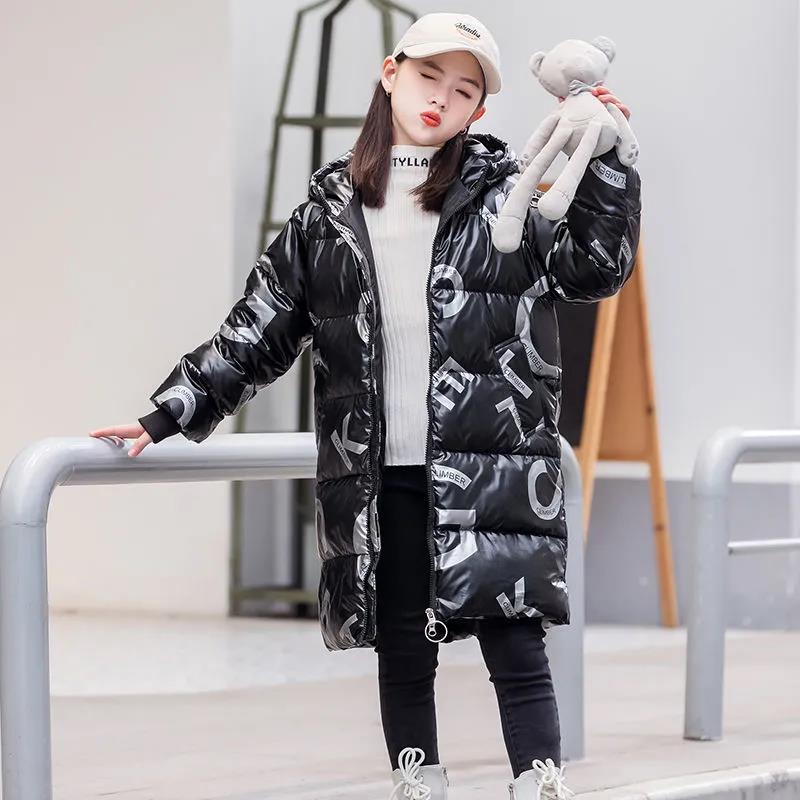 White Duck Down Children's Down Jacket In The Long Section of The Big Boy Western Style Bright Face Boys and Girls Trend Printing Cotton Jackets