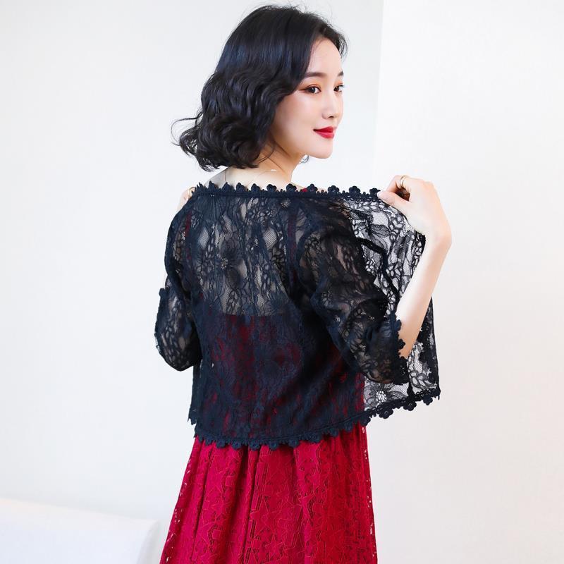 Summer Short Coat Hollow Out Lace Cardigan Women Solid Color Thin Shawl  Sun Protection
