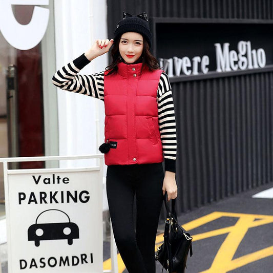 Autumn and Winter Short Stand-up Collar Down Cotton Vest Loose Large Size Solid Color Vest Thick Sleeveless Women's Jacket