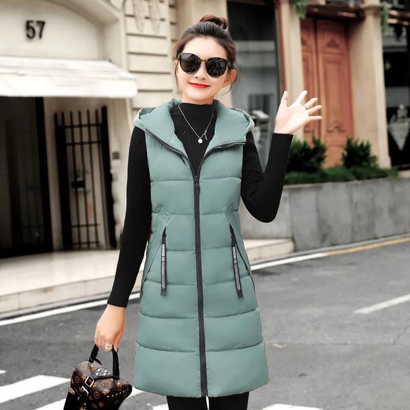 Winter Ladies Hooded Down Vest Jacket Fashion Glossy Down Cotton Sleeveless Jacket Thicken Warm Winter Vest