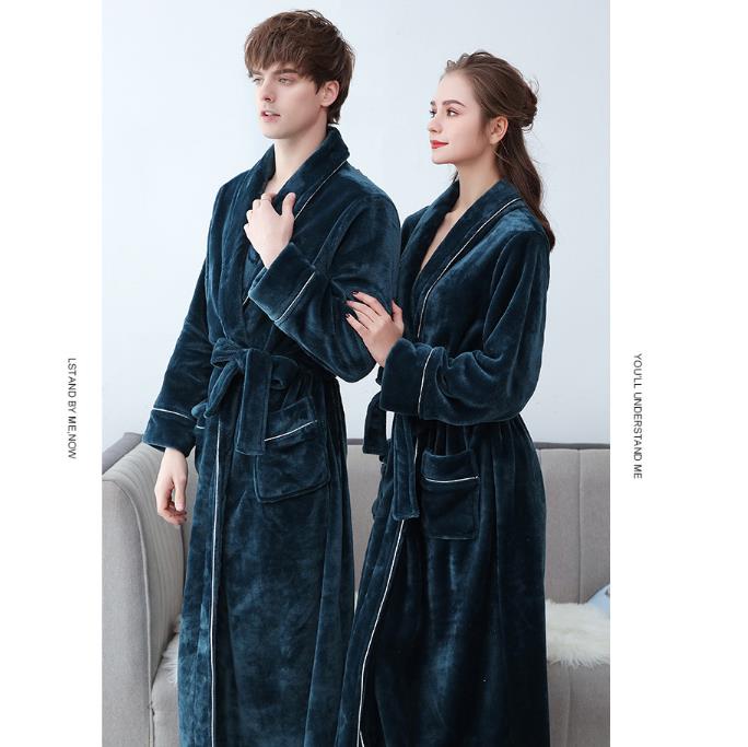 Flannel Couple Bathrobe Men Winter Thick Cashmere Home Clothes Ladies Long Robe Coat Soft Shawl Bathrobe