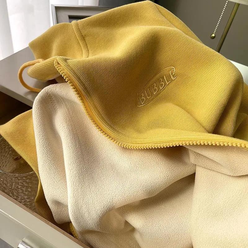 Hooded Zipper Sweater Women's Autumn and Winter Plus Velvet Thick Velvet Loose Cardigan Korean Style Coat Large Pocket Hooded Sweater Top Jacket