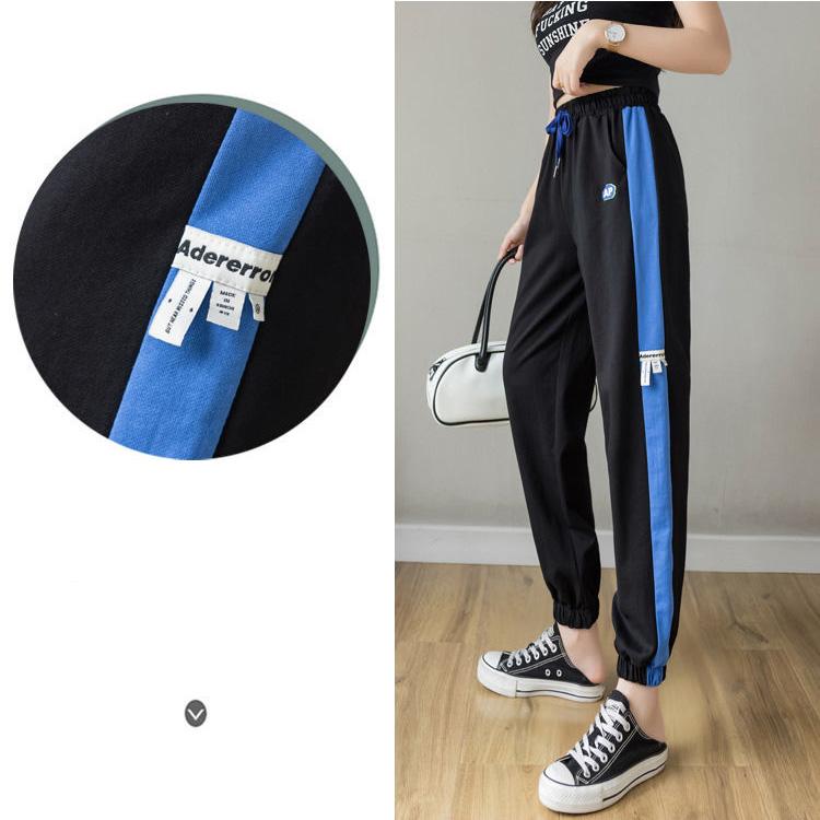WTEMPO Stitching Stripes Sport Pants Elastic Waist Joggers Casyal Women Long Sweatpants Loose Casual Solid Color Baggy Trousers