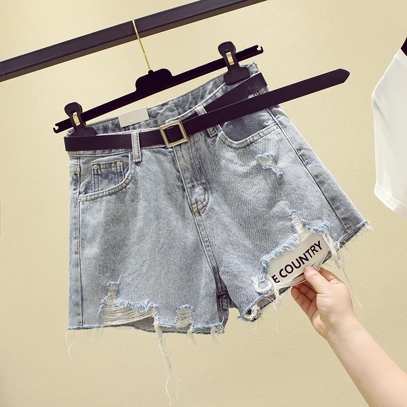 Ripped Denim Shorts Women's Summer High Waist Loose and Thin Wild Wide-leg Pants Thin Section