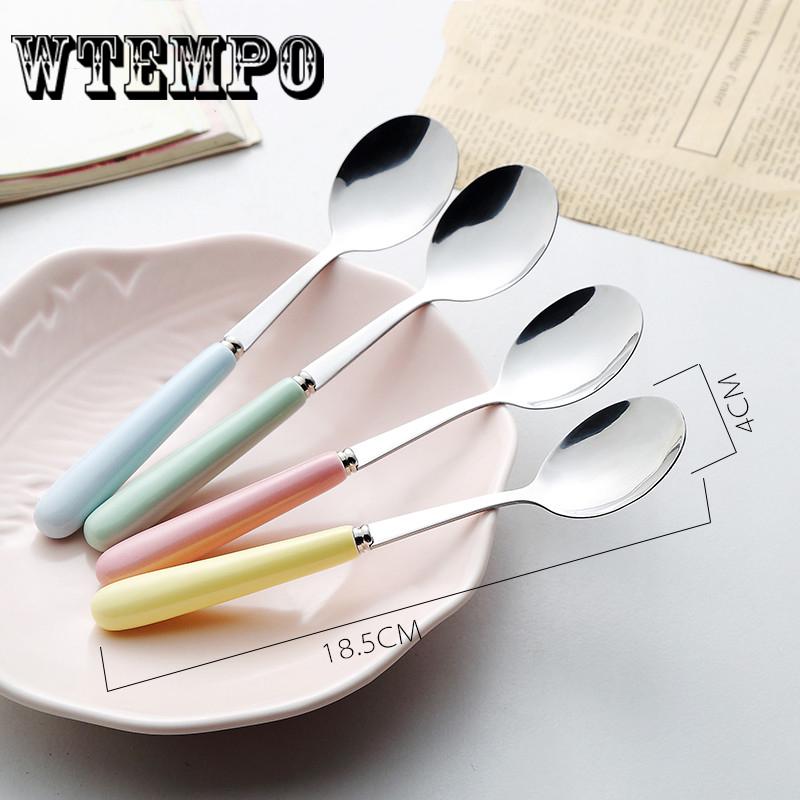 Stainless Steel Spoon Cartoon Stainless Steel Long Cute Ceramic Handle