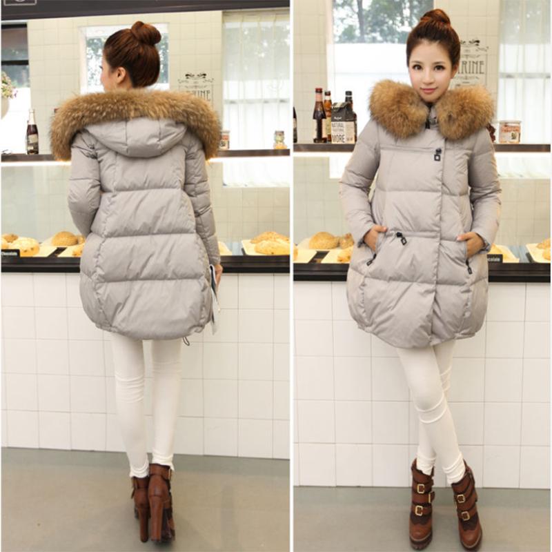 Women's Solid Color Embroidered Down Jacket Mid-length Korean Style Loose Thick Coat Warm Cotton Coat Large Fur Collar Winter Quilted Jacket