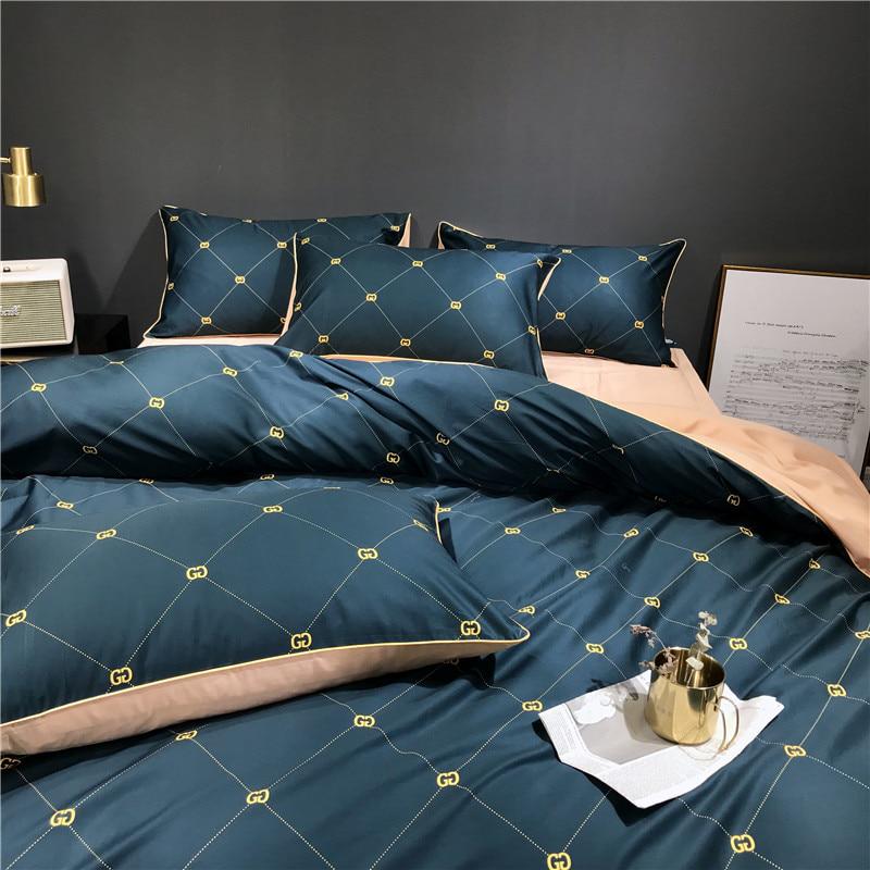 4pcs 60S egyptian bedding sets bear plaid bed set queen king size duvet cover bed sheet set