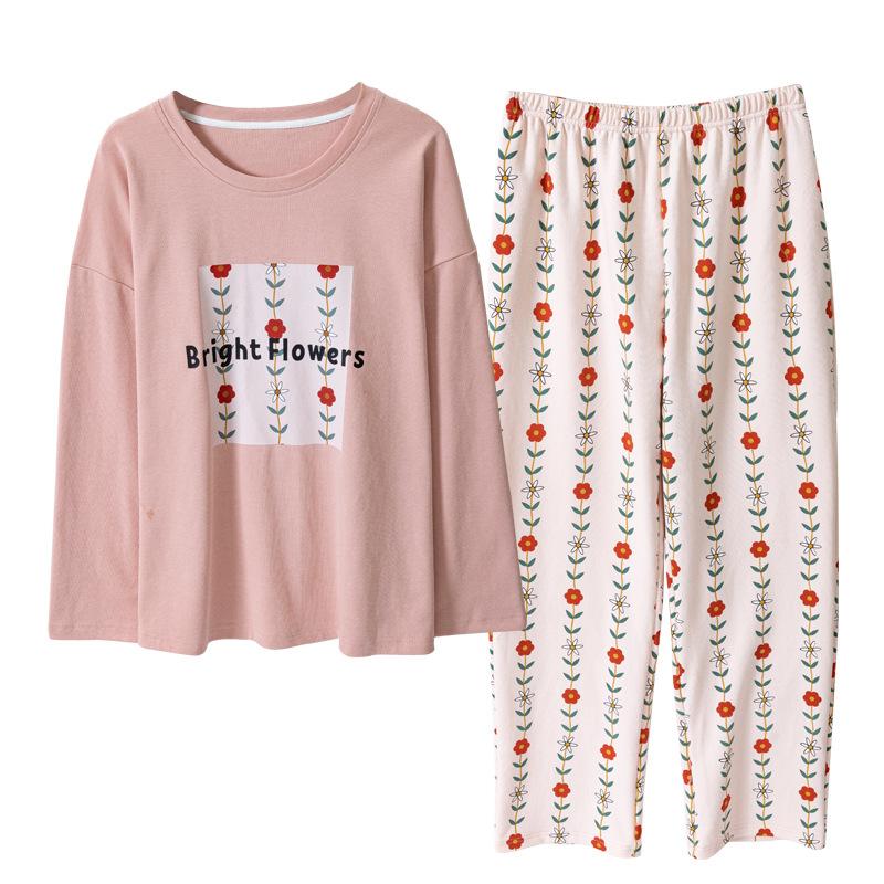 Women's Pajamas Suit Cotton Long Sleeve Home Wear Casual Loose Sleepwear Autumn Winter Female Pyjamas Tops and Pants Sets Cute Pullover