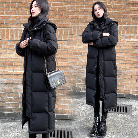 Black Down Padded Jacket Women's Winter Couples Thickened Long Padded Jacket Long From Knee To Ankle