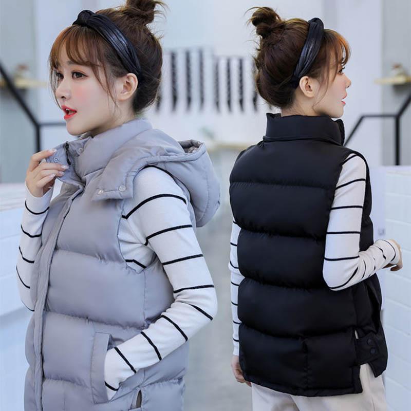 Open and Detachable Hat Down Cotton Vest Women Autumn and Winter Short Waistcoat Cotton Vest Jacket
