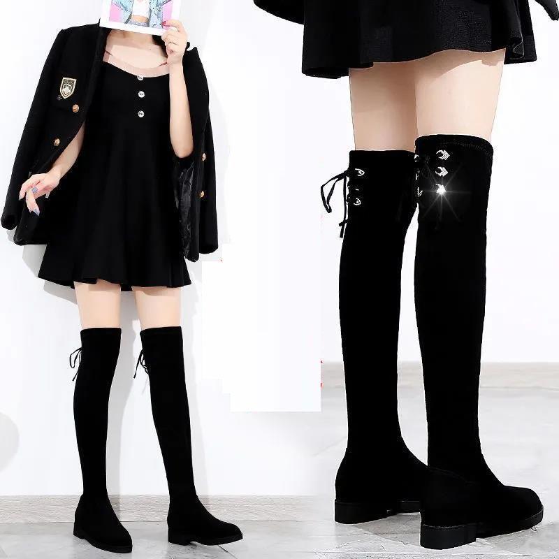 Over-the-knee Boots Women's Thick Heels Are Thin Autumn and Winter Elastic Boots Large Size Tall Boots