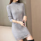 Pofulove Winter Fairy Net Bottoming Skirt Slim Bottoming Dress Sweater color-block mesh sweater
