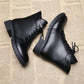 Autumn and Winter Soft Leather Lace-up Zipper Thick Heel Martin Boots Women Mid-high Heel Korean Warm and Comfortable All-match Cotton Boots