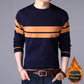 Men's Long-sleeved Pullover Plus Velvet Padded Sweater Autumn and Winter Round Neck Striped Bottoming Shirt Youth Top