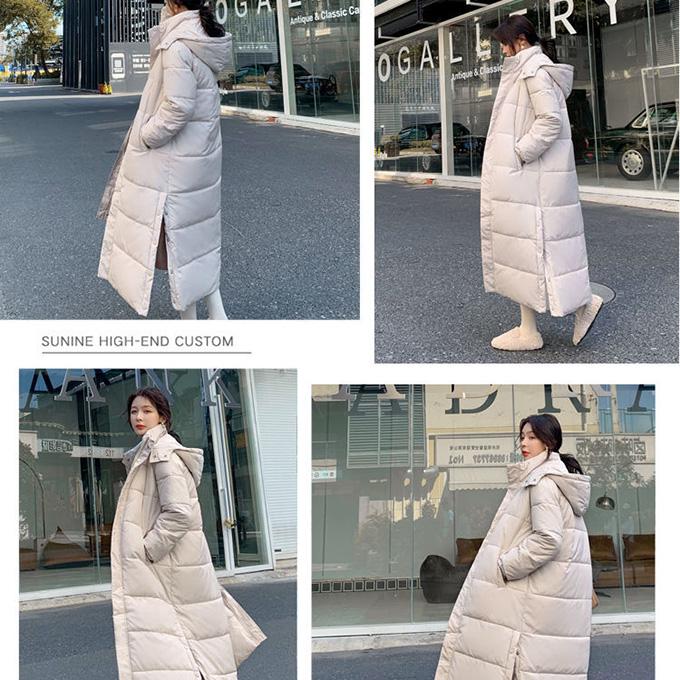 Hooded Stand-collar Down Padded Jacket Women's Loose and Thick Super Long Over-the-knee Cotton-padded Jacket Women's Warm Winter Padded Jacket