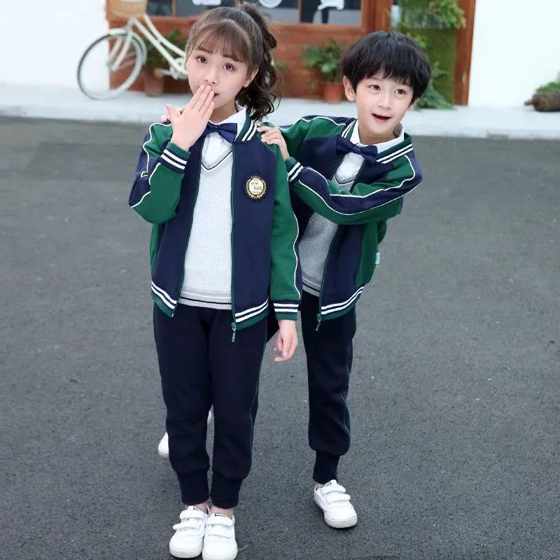 Kindergarten Uniforms Spring and Autumn Clothes Elementary School Uniforms Suits Children's Class Clothes Sportswear Green Two-piece Suit