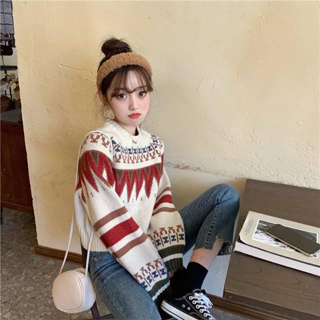 Autumn Winter Loose Thickened Hit Color Short Sweater Women's Hedging Long-sleeved Students