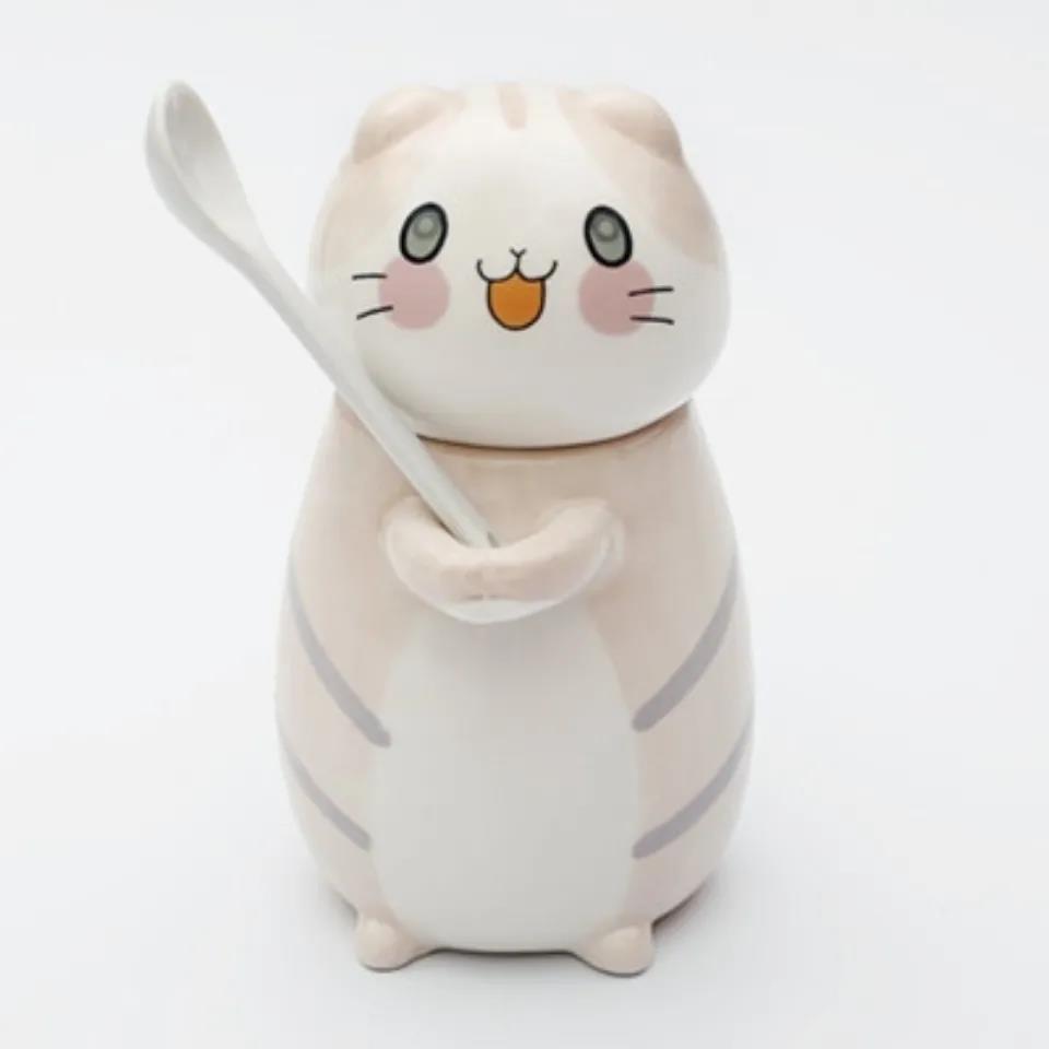 New Cute Cat Ceramics Coffee Mug with Spoon Creative Hand Painted Drinkware Milk Tea Cups Novelty Gifts