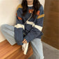 Pofulove Winter Korean Lazy Color-matching Sweater Female Loose Wild Mid-length Pullover Sweater