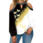 Butterfly Print T Shirt Casual Off Shoulder Cute Cat Loose Pullover Tops Fashion Autumn Clothes Long Sleeve Tops for Women 2022