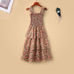 Flower Pattern Chiffon Women Sexy A-line Skirt Sling Dress Mid-length Sleeveless Ruffled Folds Party Floral Sundress