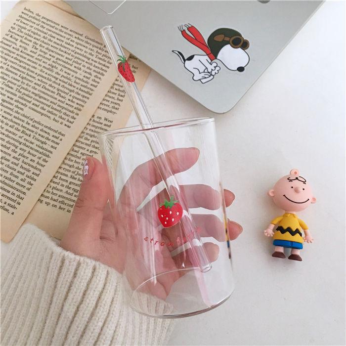 300ML Strawberry Cute Nordic Glass Cup Creative Transparent Water Cup Student Milk Heat Resistant Glass Home Party Drinking Cup