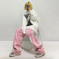 Pink Jeans Female Spring and Autumn Design INS Inkjet Wild Trend Loose Straight Bread Pants