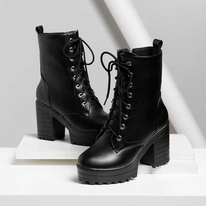 Lace Up Martin Boots Women Round Toe Ankle Boots for Women Short Plush Winter Shoes Women
