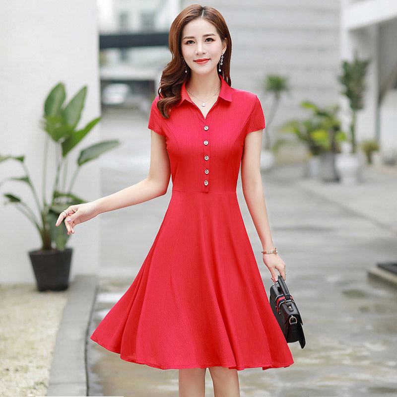 Temperament Mother Dress Mid-length Spring Dress Long Sleeve Covering Belly Base Skirt Western Style Large Size Middle-aged Women
